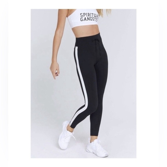 Spiritual Gangster Sporty High Waist Leggings Black White Sparkly Stripe Sz XS - Picture 1 of 10